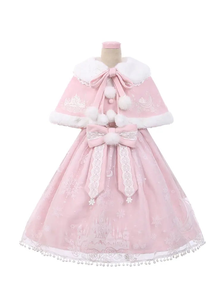 S/M Pink/Blue Kawaii Snow Fluffy Princess Dress and Cloak MK17182