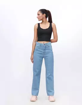 Straight Leg Jeans Medium Blue