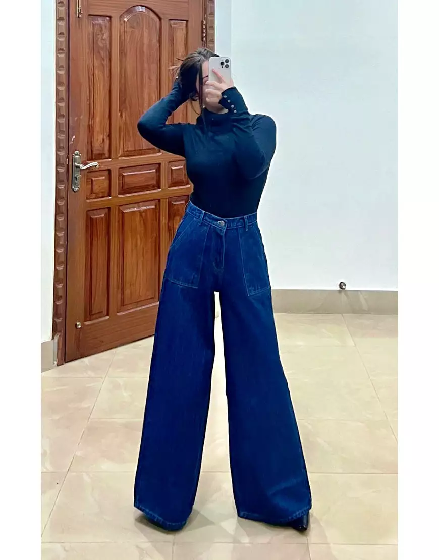 Super Wide Leg Flap Pocket Dark Wash