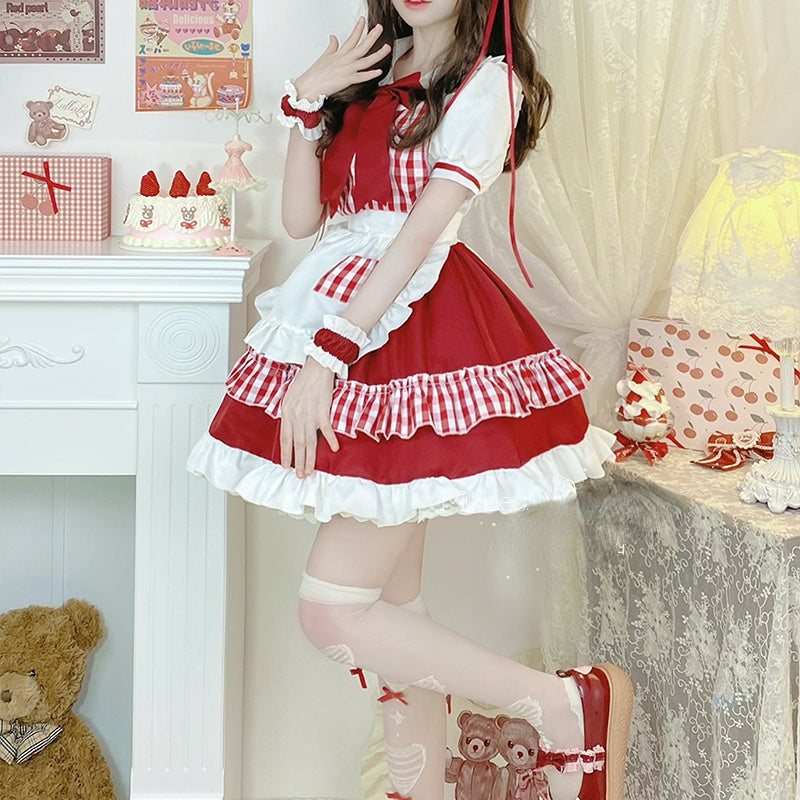 Sweet Red Lolita Cute Princess Maid Dress ON650