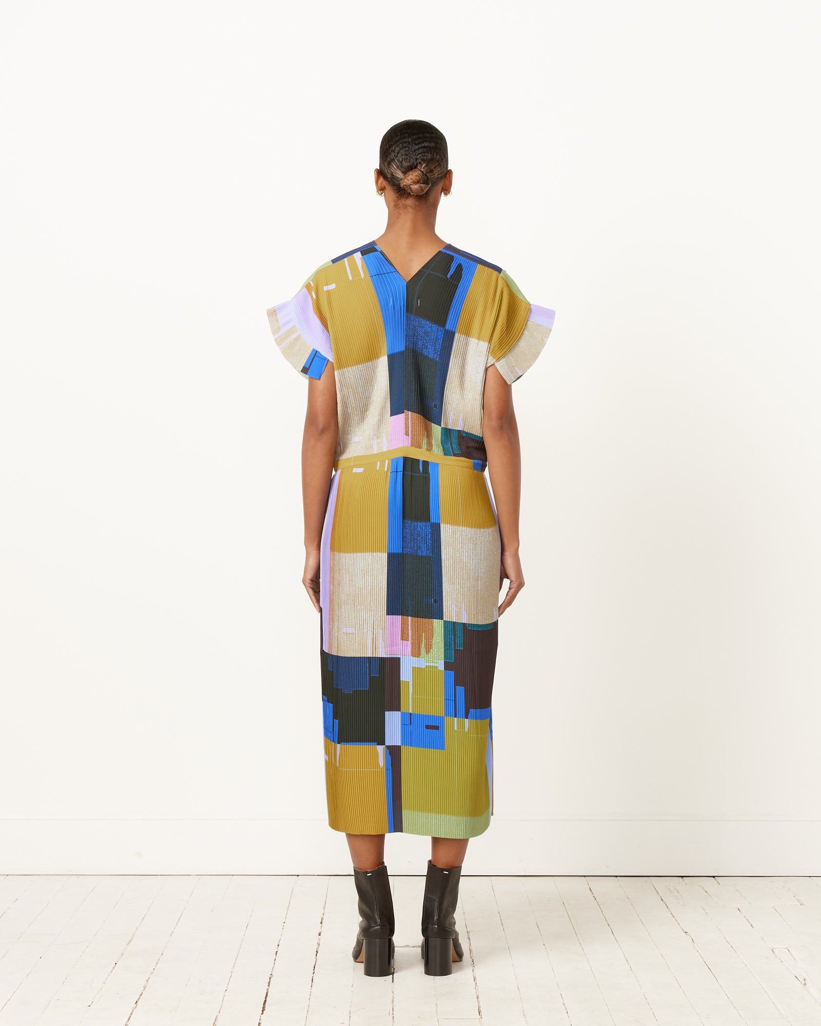 Transit Plisse Dress in Boxes Overlap