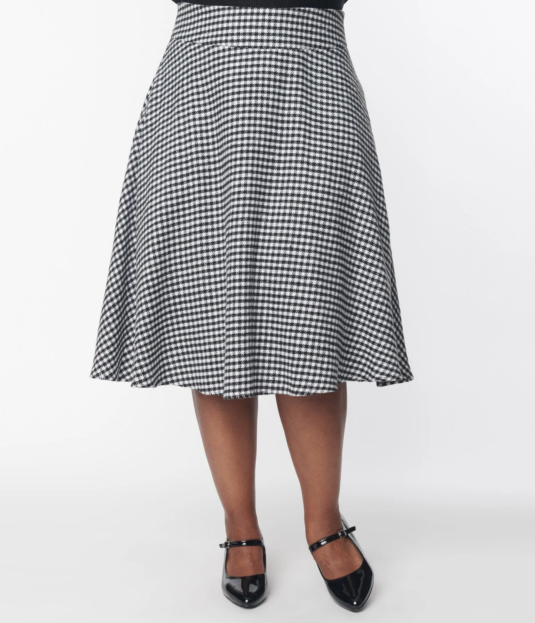 Unique Vintage Black & White Houndstooth High Waist Vivien Swing Skirt