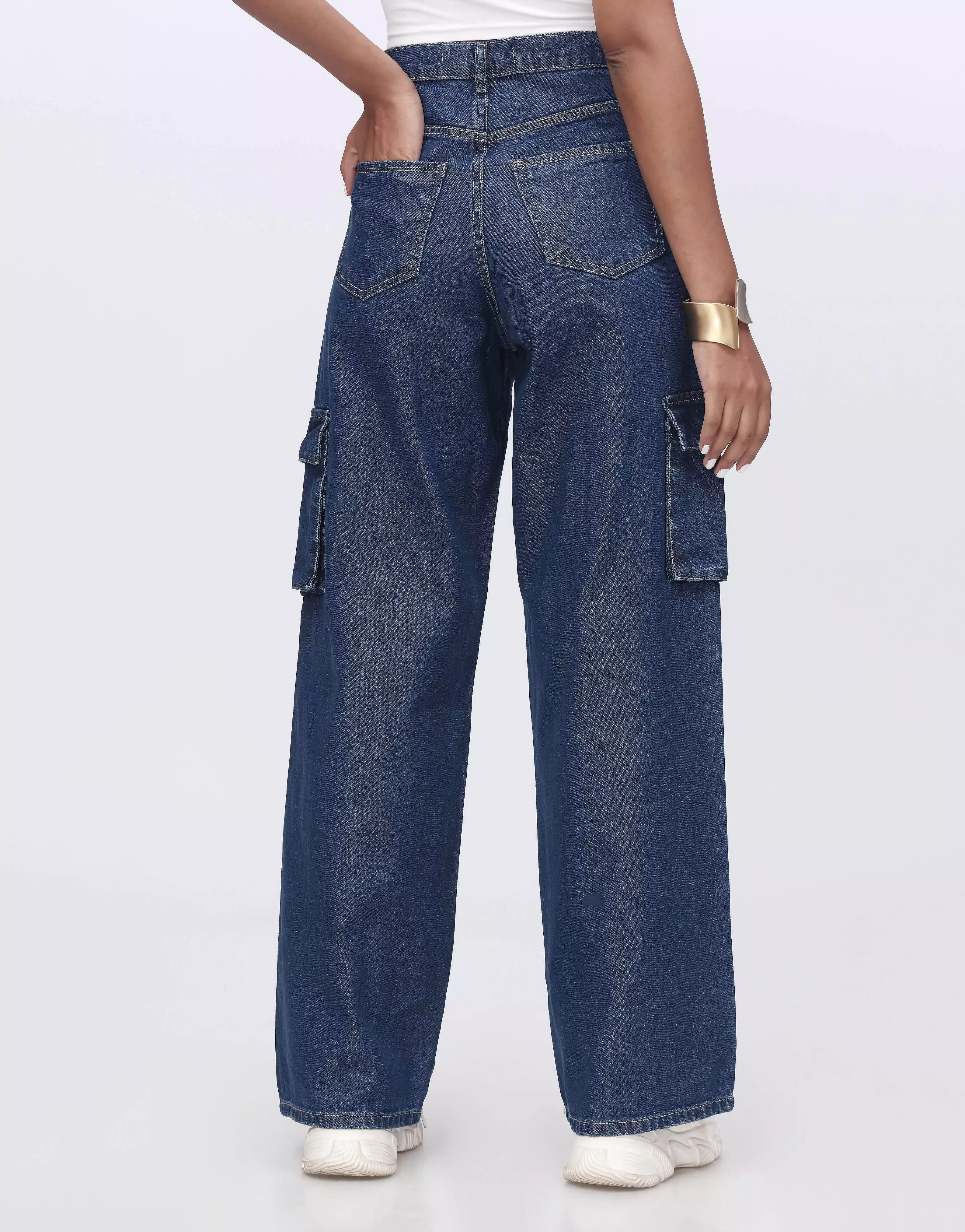 Wide Leg Flap Pocket Cargo Indigo