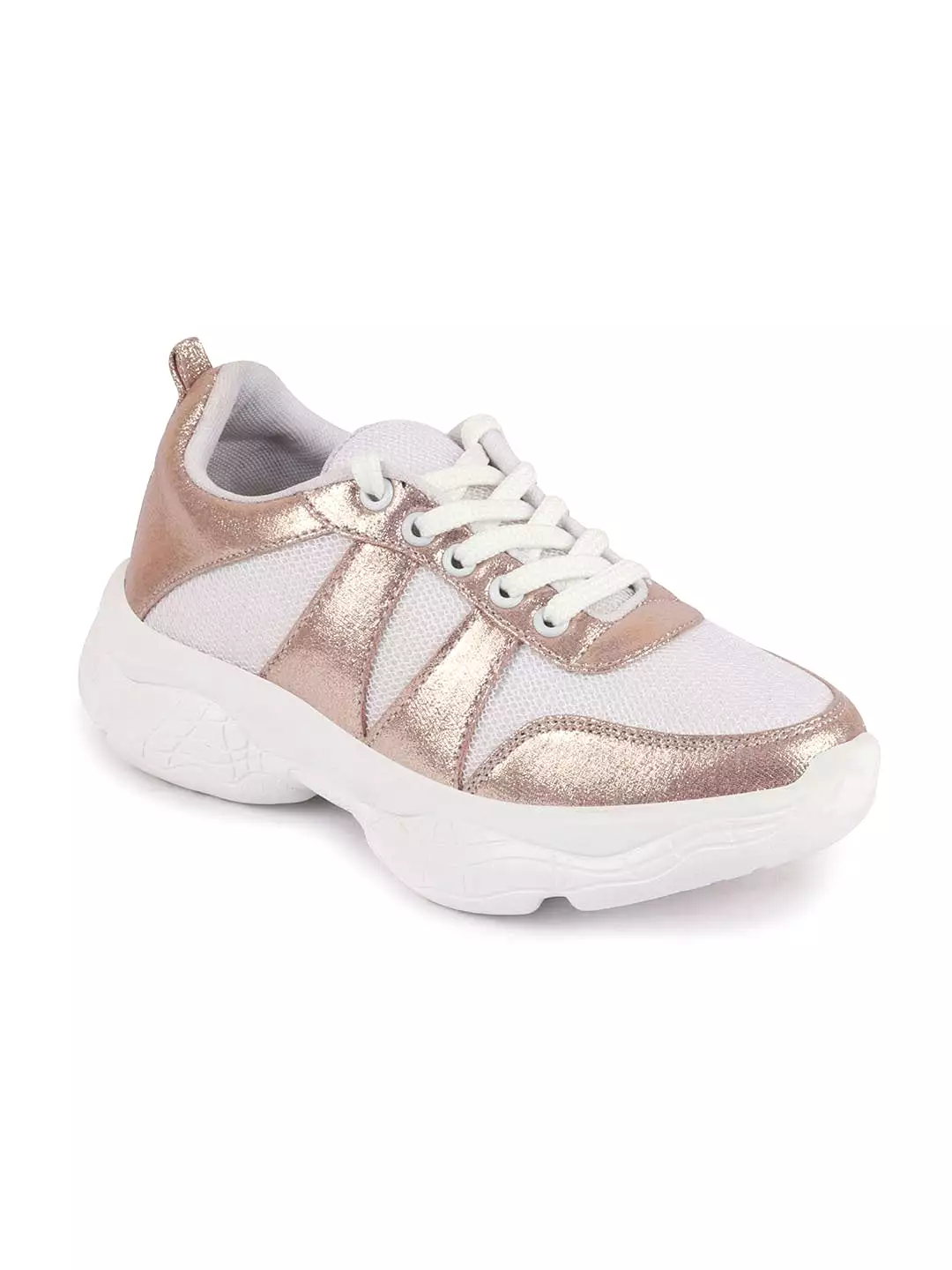 Women Pink/White Lace Up Sneakers