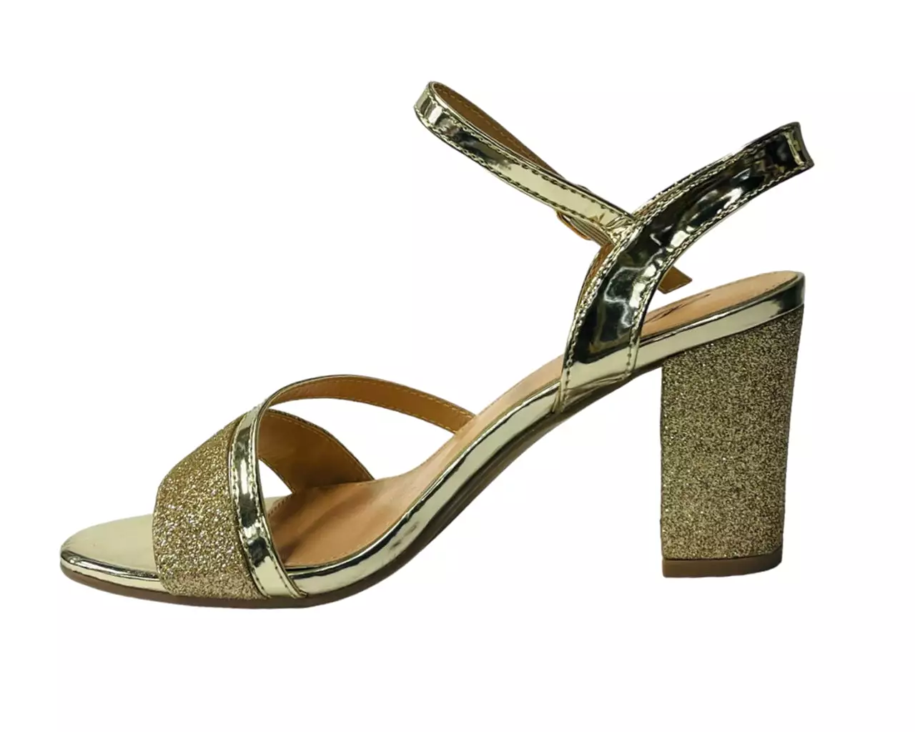 Women's Glitter Block Heel Ankle Strap Shoes