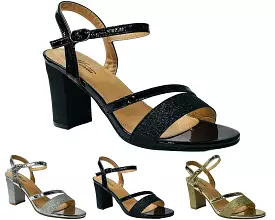 Women's Glitter Block Heel Ankle Strap Shoes