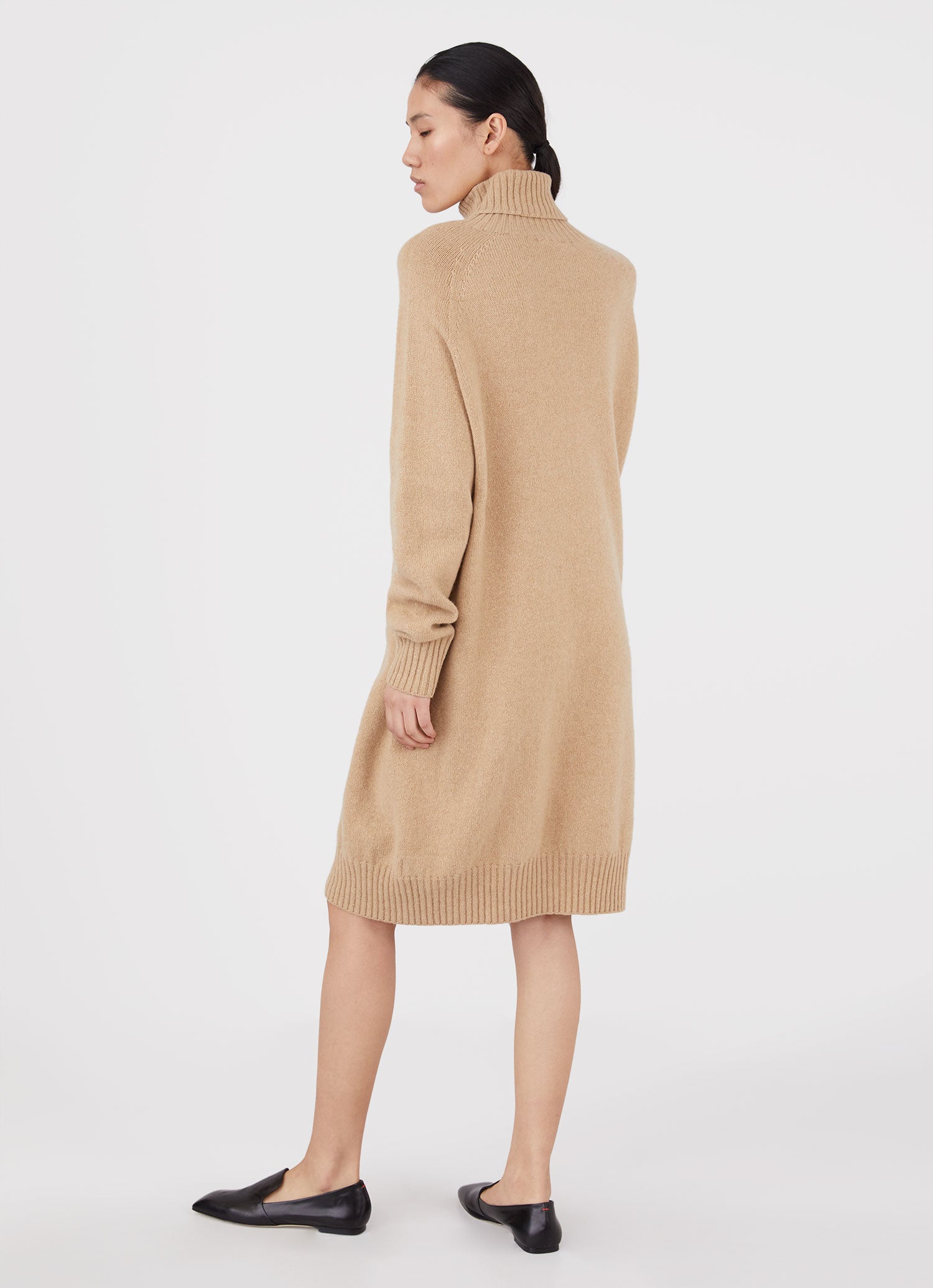 Women's Lambswool Roll Neck Dress in Light Camel